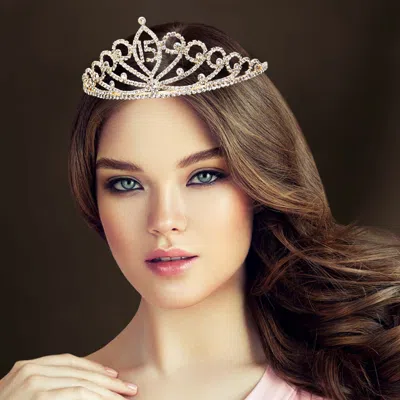 Fashnzfab Sweet 15 Rhinestone Princess Tiara In Orange