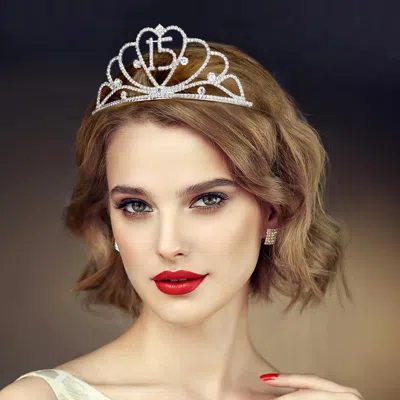 Fashnzfab Sweet 15 Rhinestone Princess Tiara In Silver