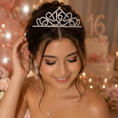 Fashnzfab Sweet 16 Rhinestone Tiara In Metallic