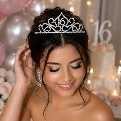 Fashnzfab Sweet 16 Rhinestone Tiara In Metallic