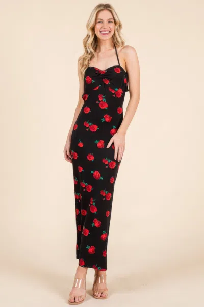 Fashnzfab Sweet Heart Gathered Open Back Print Midi Dress