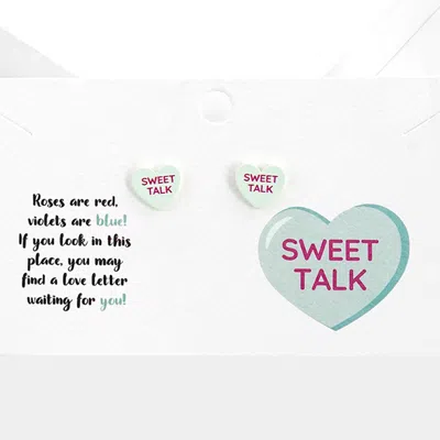Fashnzfab Sweet Talk Message Heart Stud Earrings In Green