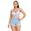 Fashnzfab Sweetheart Cut-out Cami Ruffled Bodysuit In Purple