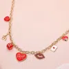 Fashnzfab Sweetheart Love Lips Card Dice Charm Station Necklace - Dark, Gold, Red In Multi