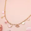 Fashnzfab Sweetheart Love Lips Card Dice Charm Station Necklace - Gold, Pink In Multi