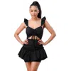 Fashnzfab Sweetheart With Drawstring Bow Cutout Ruffled Flutter Sleeves Mini Dress In Black