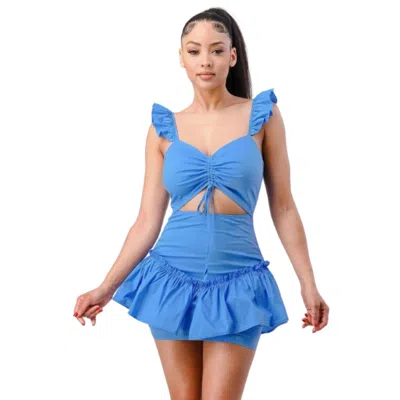Fashnzfab Sweetheart With Drawstring Bow Cutout Ruffled Flutter Sleeves Mini Dress In Multi