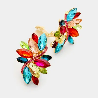 Fashnzfab Swirl Glass Crystal Marquise Cluster Clip On Earrings In Blue