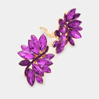 Fashnzfab Swirl Glass Crystal Marquise Cluster Clip On Earrings In Gold