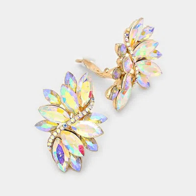 Fashnzfab Swirl Glass Crystal Marquise Cluster Clip On Earrings In Gold