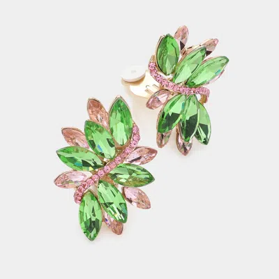 Fashnzfab Swirl Glass Crystal Marquise Cluster Clip On Earrings In Green