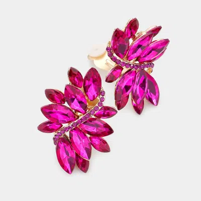 Fashnzfab Swirl Glass Crystal Marquise Cluster Clip On Earrings In Pink