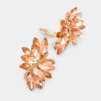 Fashnzfab Swirl Glass Crystal Marquise Cluster Clip On Earrings In Pink