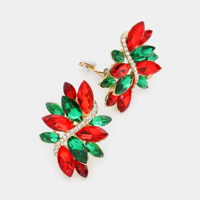Fashnzfab Swirl Glass Crystal Marquise Cluster Clip On Earrings In Red