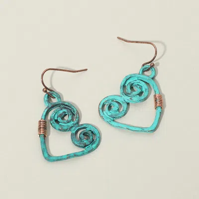 Fashnzfab Swirl Heart Charm Drop Earrings In Blue