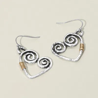 Fashnzfab Swirl Heart Charm Drop Earrings In Silver