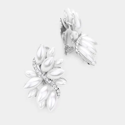 Fashnzfab Swirl Pearl Marquise Cluster Clip On Earrings In Silver