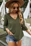 Fashnzfab Swiss Dot Lace Splicing Sleeve V Neck Blouse