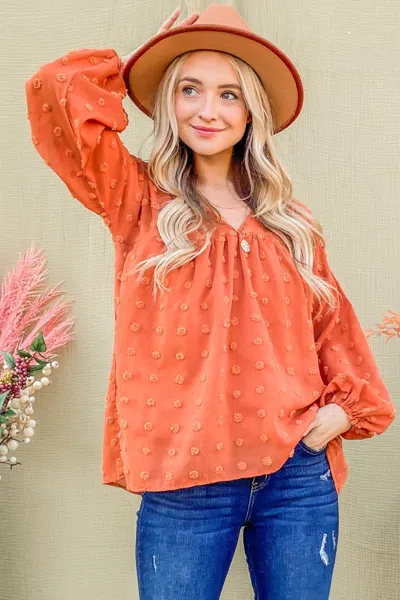 Fashnzfab Swiss Dot V Neck Balloon Sleeve Woven Blouse In Multi