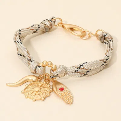 Fashnzfab Symbolic Praying Hand Horn Wheel Charm Rope Bracelet - Multi In Silver