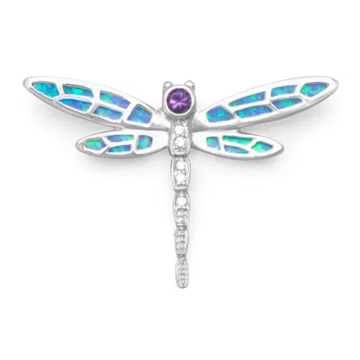 Fashnzfab Synthetic Opal And Cz Dragonfly Slide In Purple