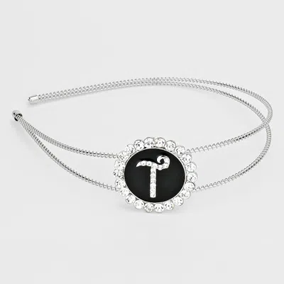 Fashnzfab -t- Crystal Accented Initial Monogram Headband In Black