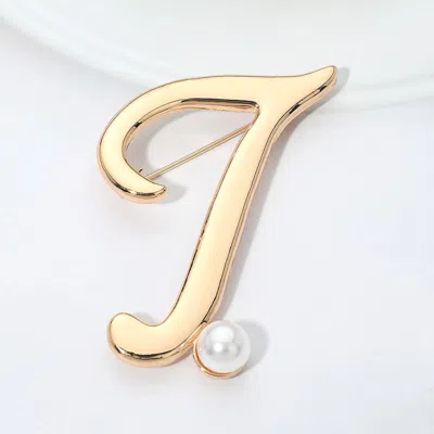 Fashnzfab -t- Pearl Accent Initial Letter Pin Brooch In Silver