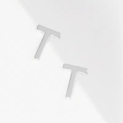 Fashnzfab -t- White Gold Dipped Metal Initial Monogram Stud Earrings In Metallic