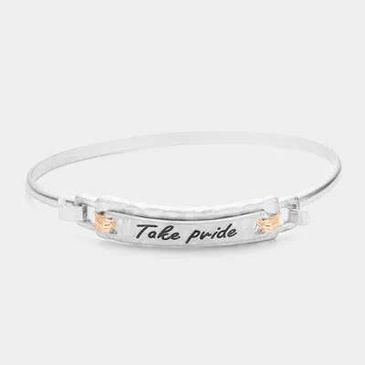Fashnzfab Take Pride Message Bar Hook Bracelet Matte Silver