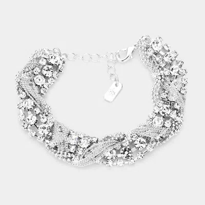 Fashnzfab Tangled Chain Crystal Rhinestone Evening Bracelet Silver
