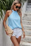 Fashnzfab Tartan Halter Sleeveless Cut Out Back Loose Shirt