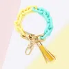 Fashnzfab Tassel Charm Open Rectangle Link Keychain / Bracelet Mint In Blue
