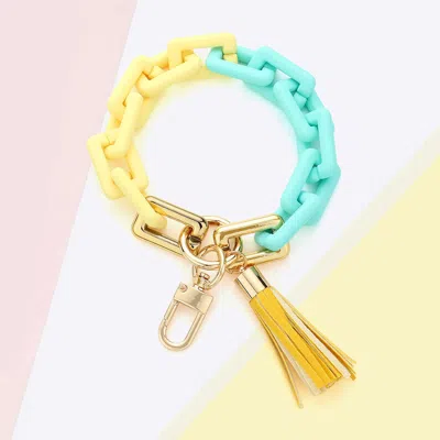 Fashnzfab Tassel Charm Open Rectangle Link Keychain / Bracelet Mint In Blue