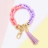 Fashnzfab Tassel Charm Open Rectangle Link Keychain / Bracelet Pink In Multi