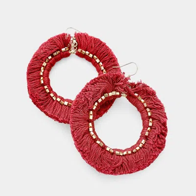 Fashnzfab Tassel Fringe Round Dangle Earrings - Gold Burnished, Red