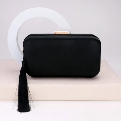 Fashnzfab Tassel Pointed Solid Clutch / Crossbody Bag In Black