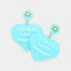 Fashnzfab Teach Love Inspire Message Glittered Flower Heart Link Dangle Earrings - Light Blue In Blue