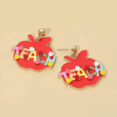 Fashnzfab Teacher Apple Dangle Earrings In Red