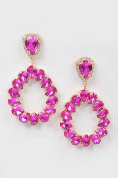 Fashnzfab Tear Drop Stone Earring In Pink