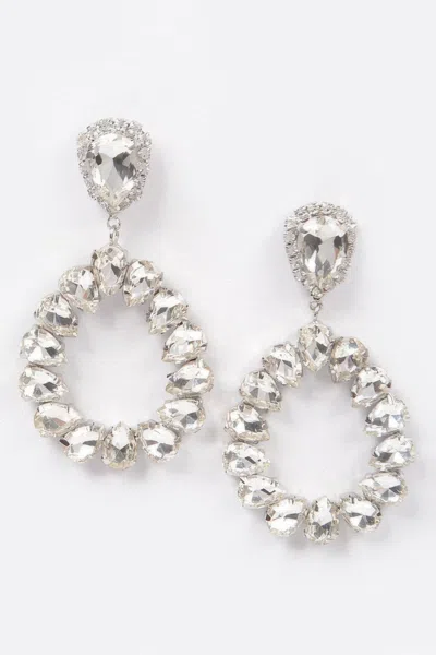 Fashnzfab Tear Drop Stone Earring In Silver