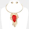 Fashnzfab Teardrop Accented Abstract Metal Pendant Choker Necklace In Gold