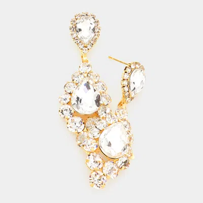 Fashnzfab Teardrop Accented Bubble Stone Trimmed Dangle Evening Earrings - Gold