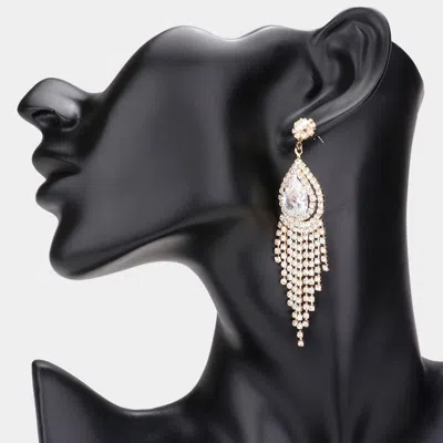 Fashnzfab Teardrop Accented Cz Fringe Dangle Evening Earrings In Gold
