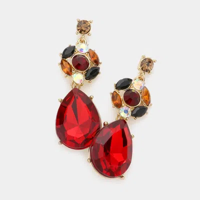 Fashnzfab Teardrop Accented Dangle Earrings In Red