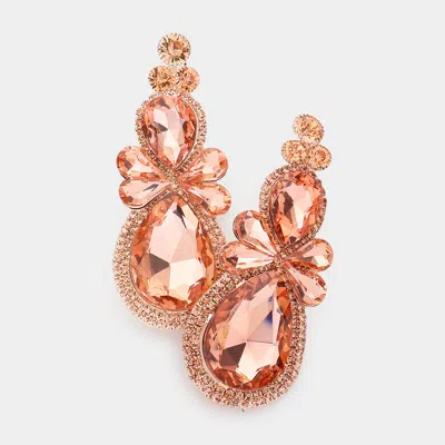 Fashnzfab Teardrop Accented Dangle Evening Earrings - Peach In Gold