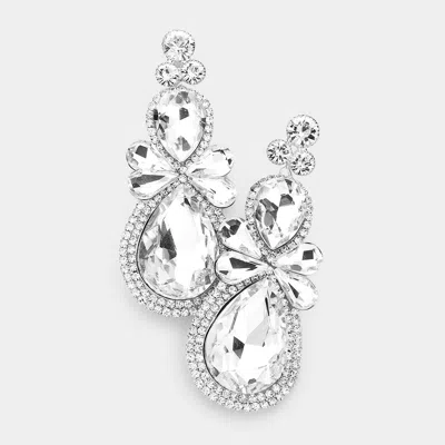Fashnzfab Teardrop Accented Dangle Evening Earrings - Silver In Metallic