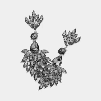 Fashnzfab Teardrop Accented Marquise Stone Cluster Dangle Evening Earrings - Black Diamond, Hematite In Multi