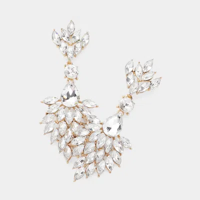 Fashnzfab Teardrop Accented Marquise Stone Cluster Dangle Evening Earrings - Gold In Silver