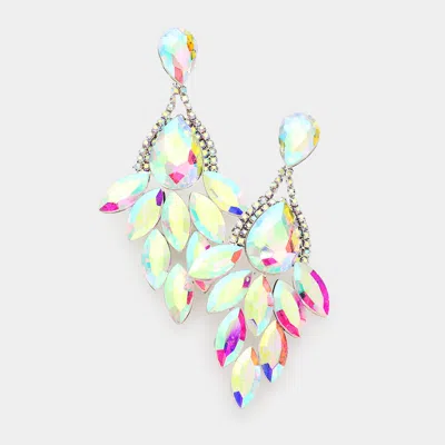 Fashnzfab Teardrop Accented Marquise Stone Cluster Evening Earrings - Ab, Silver In Green