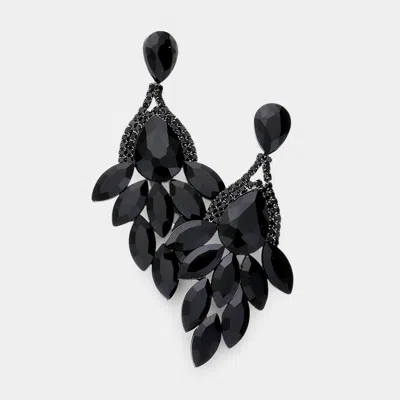 Fashnzfab Teardrop Accented Marquise Stone Cluster Evening Earrings - Jet Black